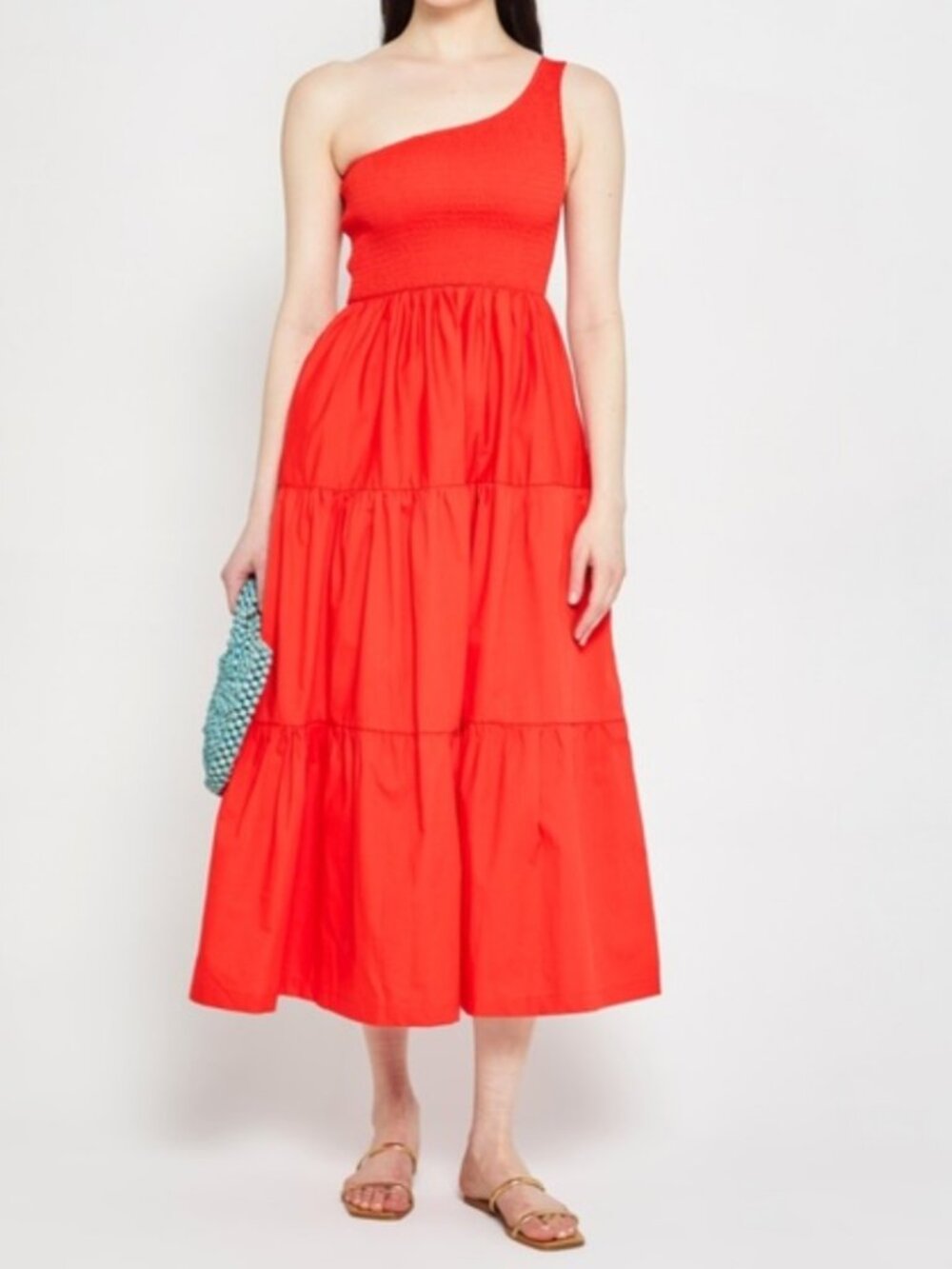 O.p.t Milada Dress Midi Red Orange One Shoulder Smock Tuckernuck Medium